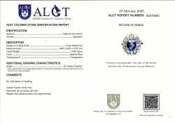 14K witgouden ring bezet met natuurlijke onbehandelde Ceylon saffier van 3.8 ct. en  ca. 1.44 ct. diamant, inclusief ALGT certificaat