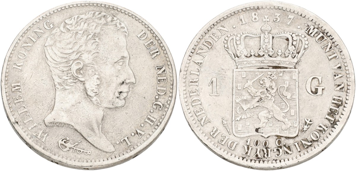 1 Gulden. Willem I. 1837. VF / XF.