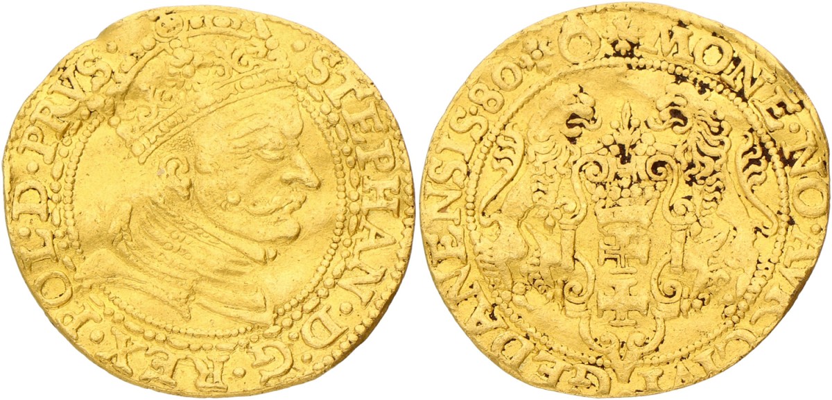 Goudwisselkantoor auction: Poland. Gdansk. Stephan Bathory. Ducat. 1580. VF.