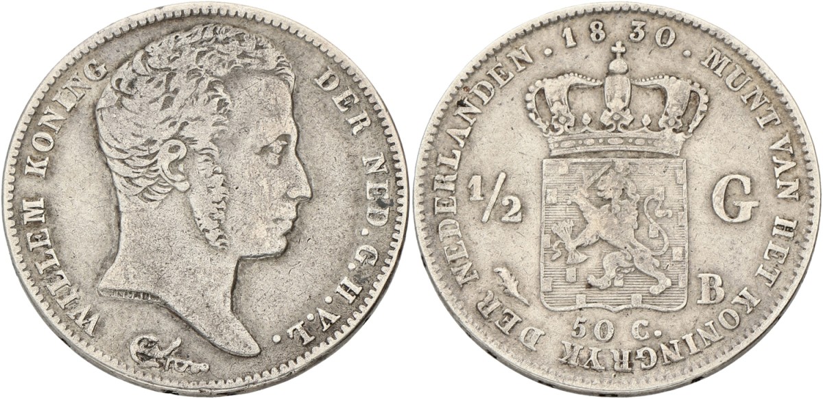 ½ Gulden. Willem I. 1830 - With Michaut. VF.