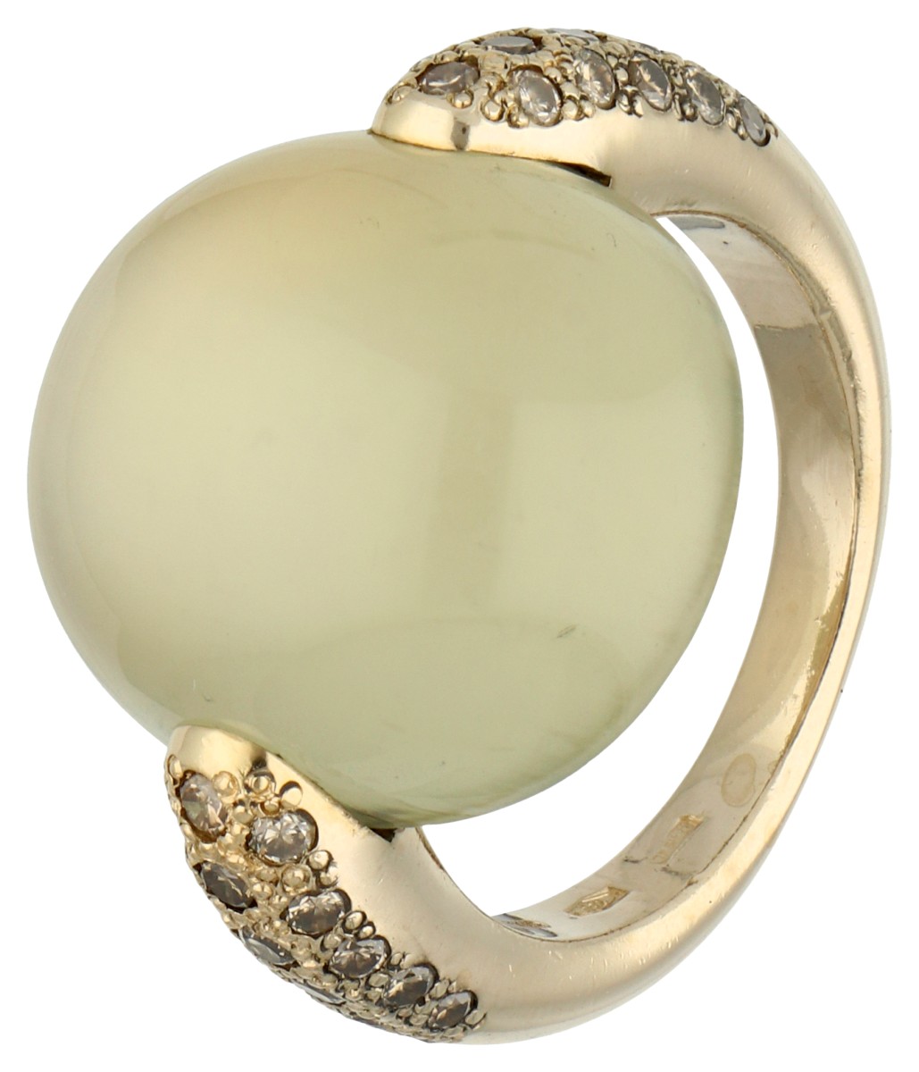 Pomellato 18K geelgouden 'Luna' ring bezet met maansteen en ca. 0.48 ct. diamant