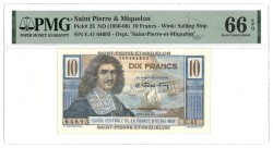 Saint Pierre & Miquelon. 10 Francs. Banknote. Type 1950-1960. - PMG 66EPQ