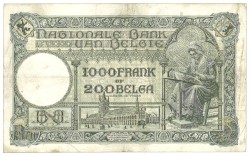 Belgium. 1000 Francs. Banknote. Type 1937. - Extremely fine.
