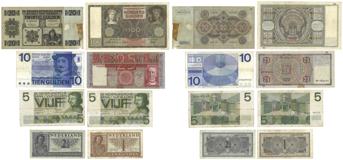 Nederland. Lot 9 Bankbiljetten. Bankbiljetten. Type 1931-1968. - Zeer Fraai.