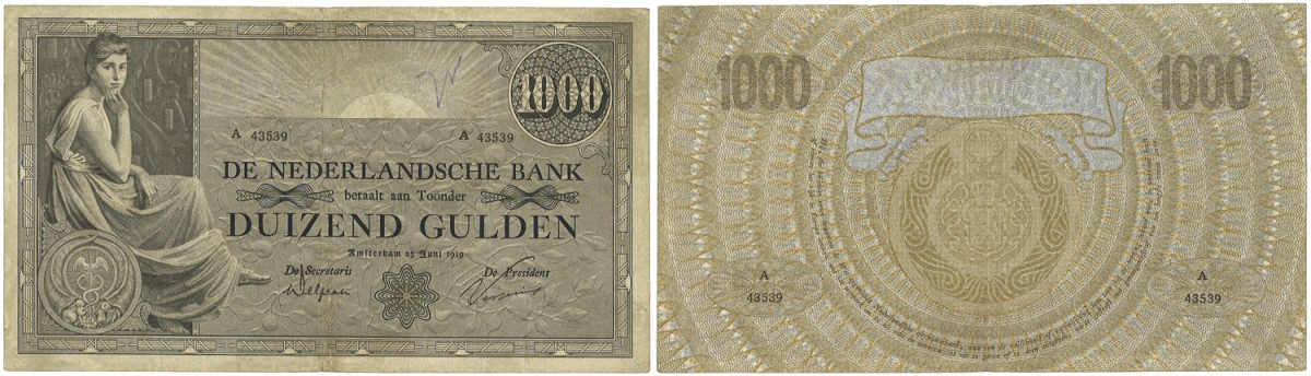 Nederland. 1000 Gulden. Bankbiljet. Type 1919. Type Grietje Seel. - Zeer Fraai.