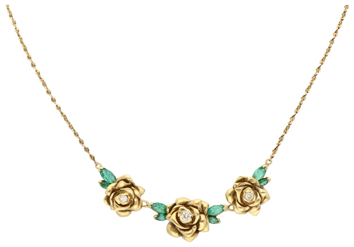 Franklin Mint 18k geelgouden collier met smaragd en diamanten