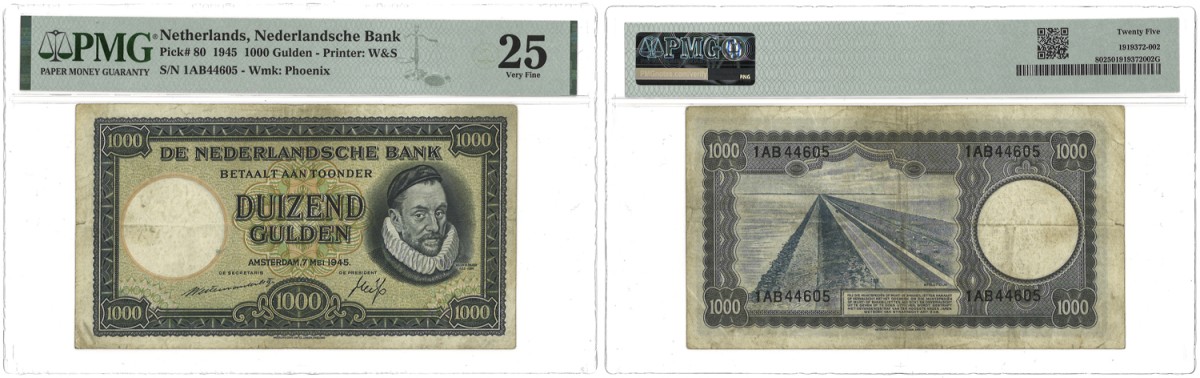 Nederland. 1000 Gulden. Bankbiljet. Type 1945. Type Willem van Oranje. -  PMG 25