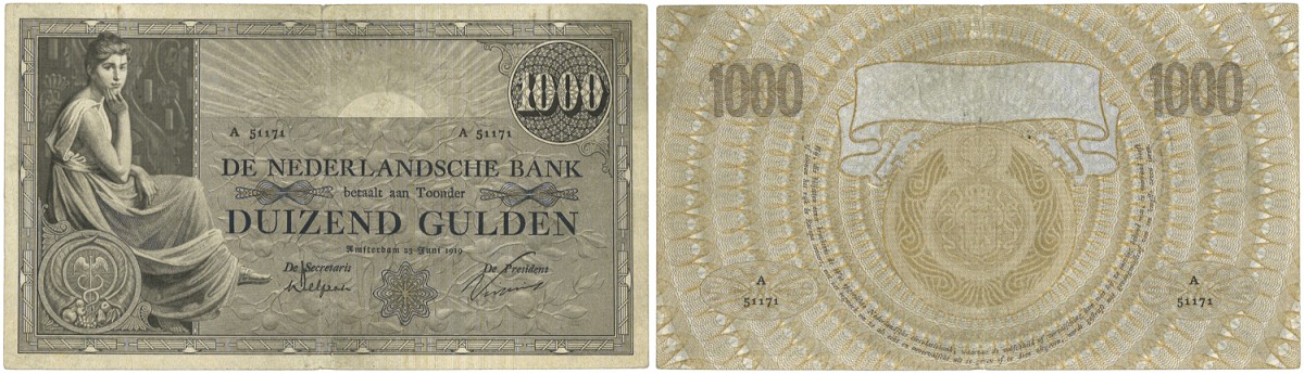 Nederland. 1000 Gulden. Bankbiljet. Type 1919.  R. - Zeer Fraai