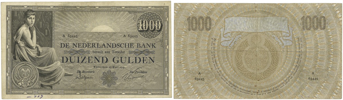 Nederland. 1000 Gulden. Bankbiljet. Type 1919. Type Grietje Seel. - Zeer Fraai.
