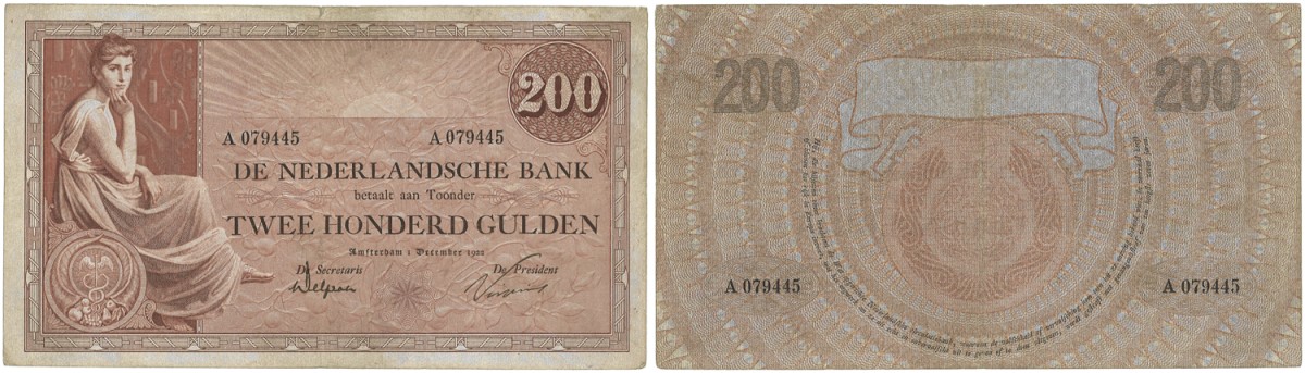 Nederlands. 200 Gulden. Bankbiljet. Type 1921. Type Grietje Seel. - Zeer Fraai.