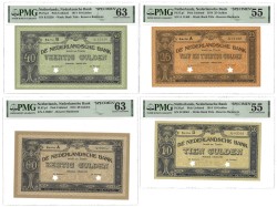 Nederland. Lot 4 Specimen biljetten. Bankbiljetten. Type 1914. Type Specimen Set. - PMG 55 - PMG 63