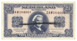 Nederland. 2 1/2 Gulden. Misdruk. Type 1945. - Prachtig.
