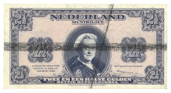 Nederland. 2 1/2 Gulden. Misdruk. Type 1945. - About UNC.