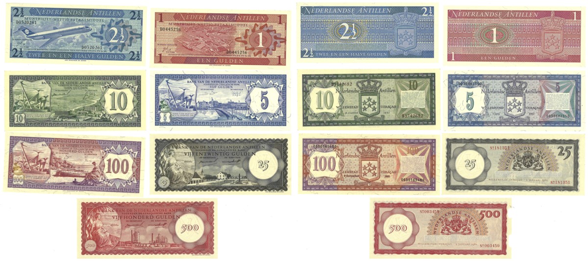 Nederlandse Antillen. Lot 7 Bankbiljetten. Bankbiljetten. Type 1962 - 1981. - About UNC.