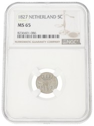 5 Cent. Willem I. 1827 U. NGC graded. MS 65