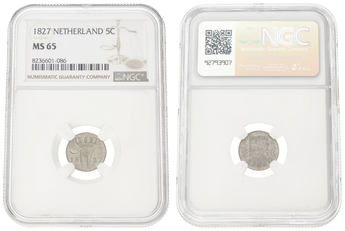 5 Cent. Willem I. 1827 U. NGC graded. MS 65