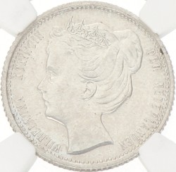 25 Cent. Wilhelmina. 1901 - Wide bust. MS 63