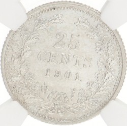 25 Cent. Wilhelmina. 1901 - Wide bust. MS 63