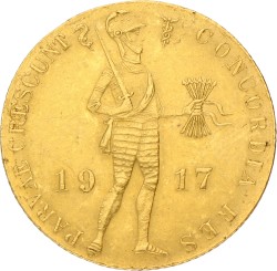 Gouden dukaat. Wilhelmina. 1917. XF -