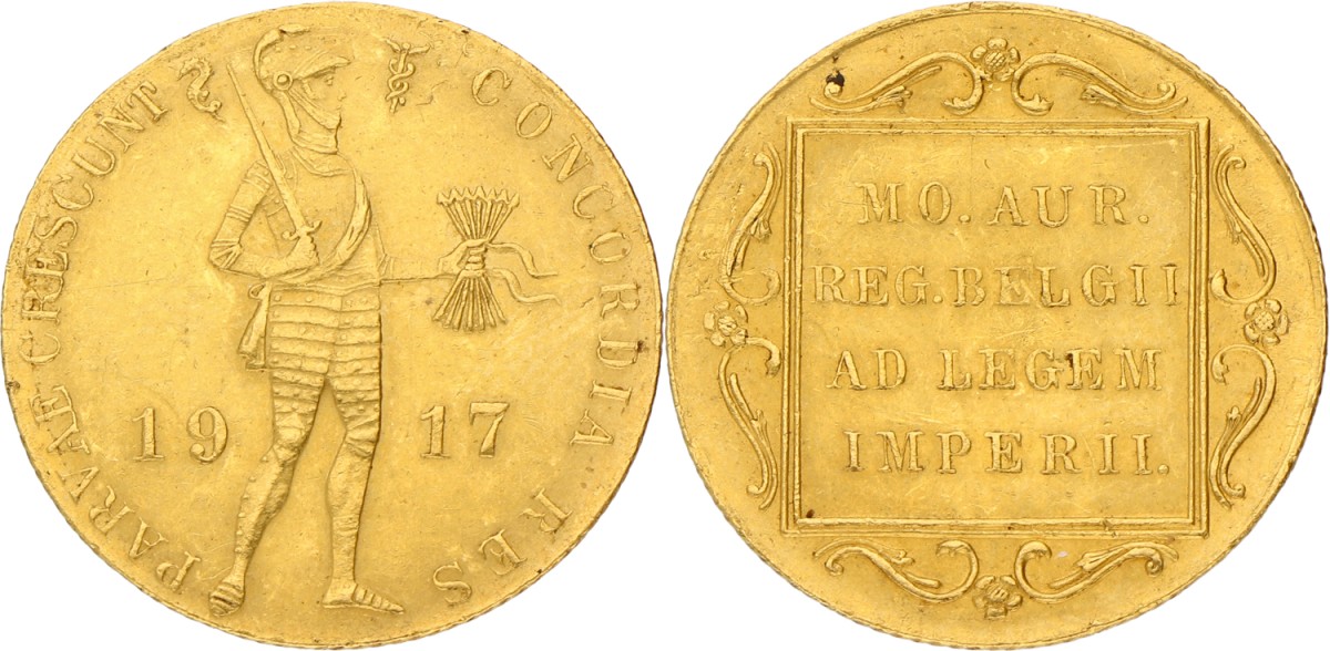 Gouden dukaat. Wilhelmina. 1917. XF -