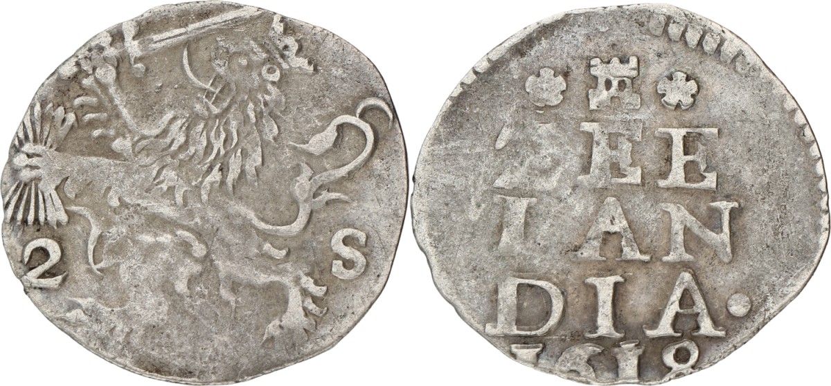 Dubbele stuiver. Zeeland. 1619. VF / XF