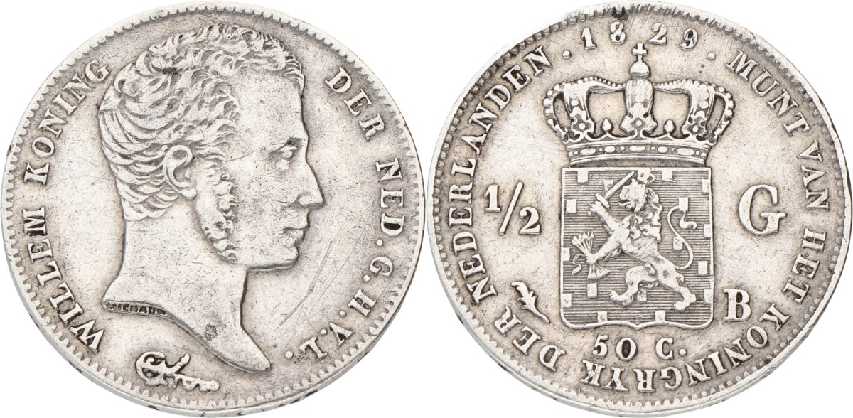 ½ gulden. Willem I. 1829/22/23. VF