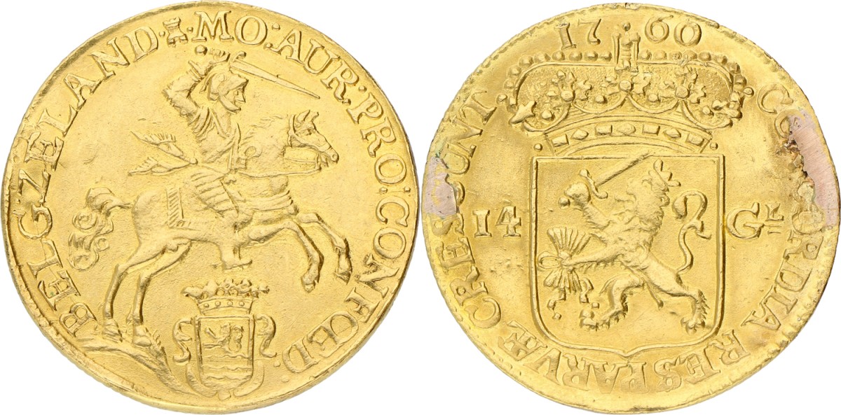 Goudwisselkantoor auction: Gouden rijder van 14 gulden. Zeeland. 1760. VF