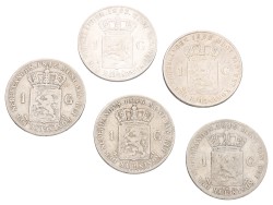Lot (5) 1 Gulden. Average F