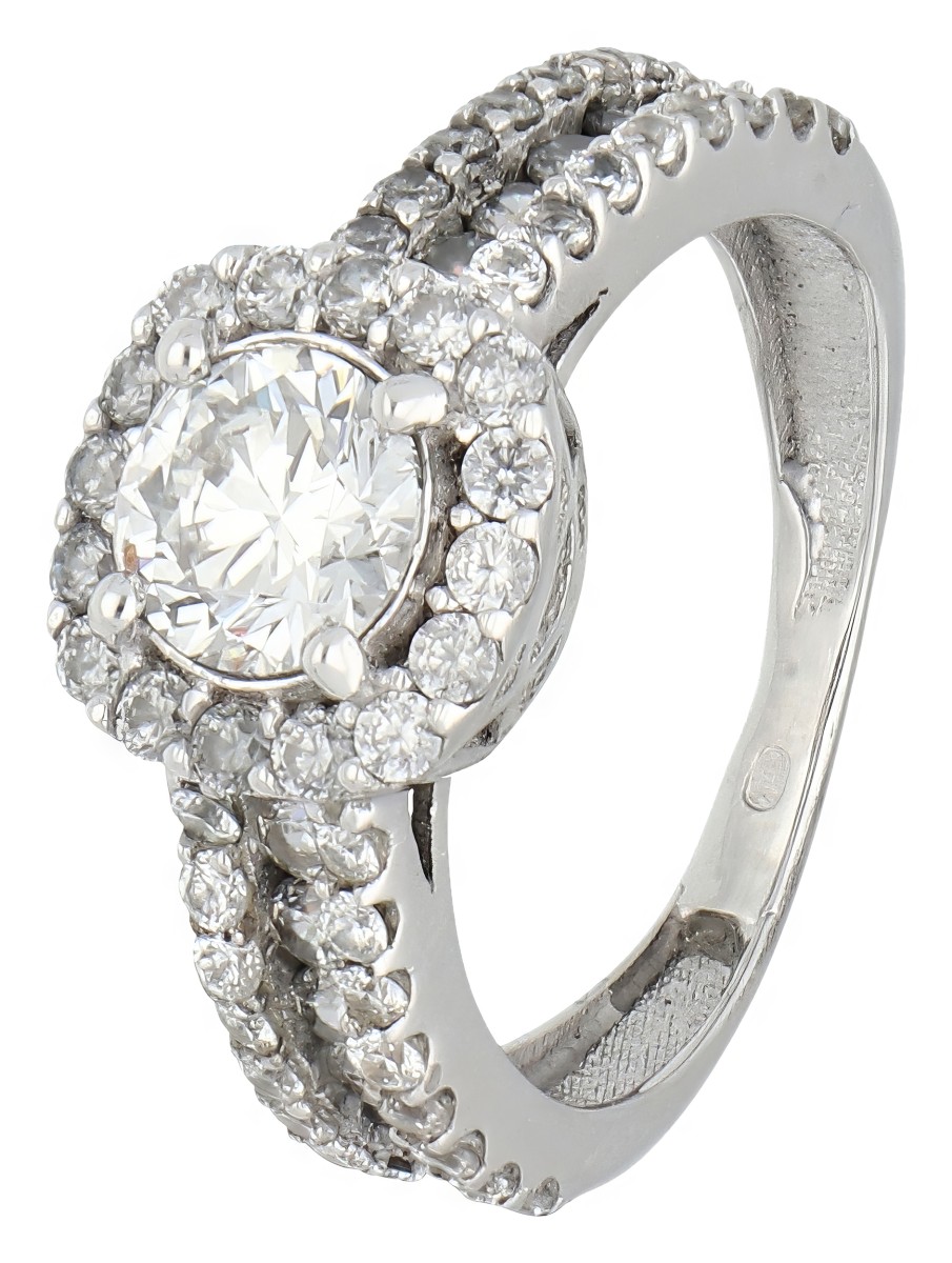 18K Witgouden shoulder ring bezet met diamant - HRD gecertificeerd