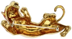 18K geelgouden tijger broche met emaille en synthetische robijnen