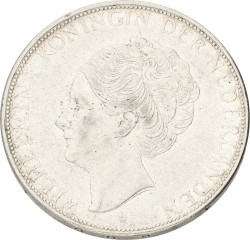 2½ Gulden. Wilhelmina. 1938. Wide hairlines. VF / XF
