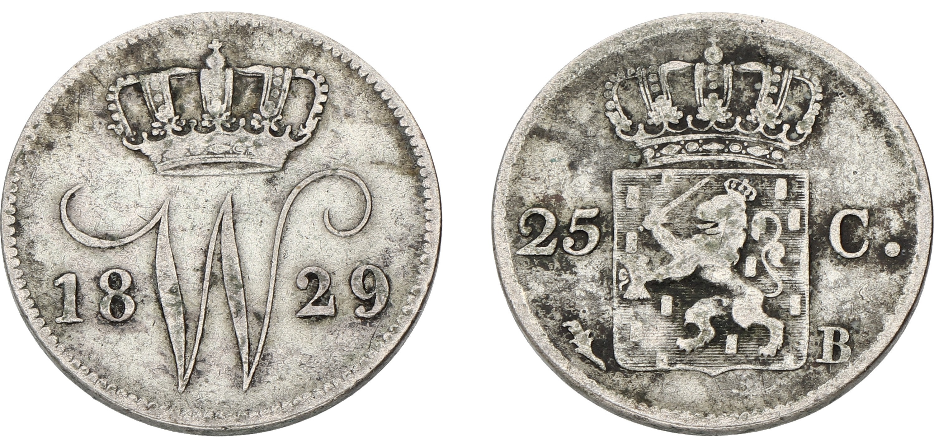 25 Cent. Willem I. 1829 B. VF -