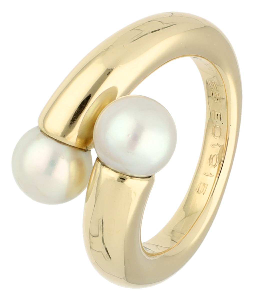 Vintage Cartier 18K geelgoud parel Bypass ring