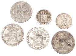 Lot (6) mixed lot. Willem II & III, Wilhelmina. 19th century. Average VF.