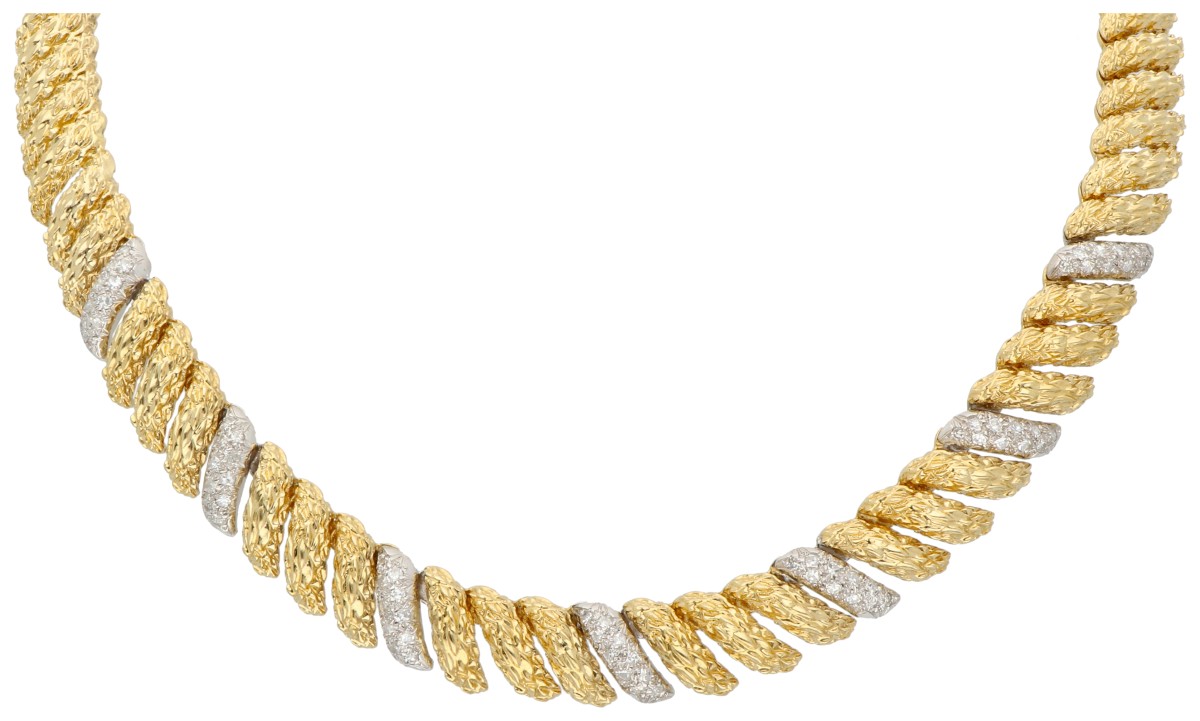 18K Bicolor gouden collier bezet met ca. 1.40 ct. diamanten