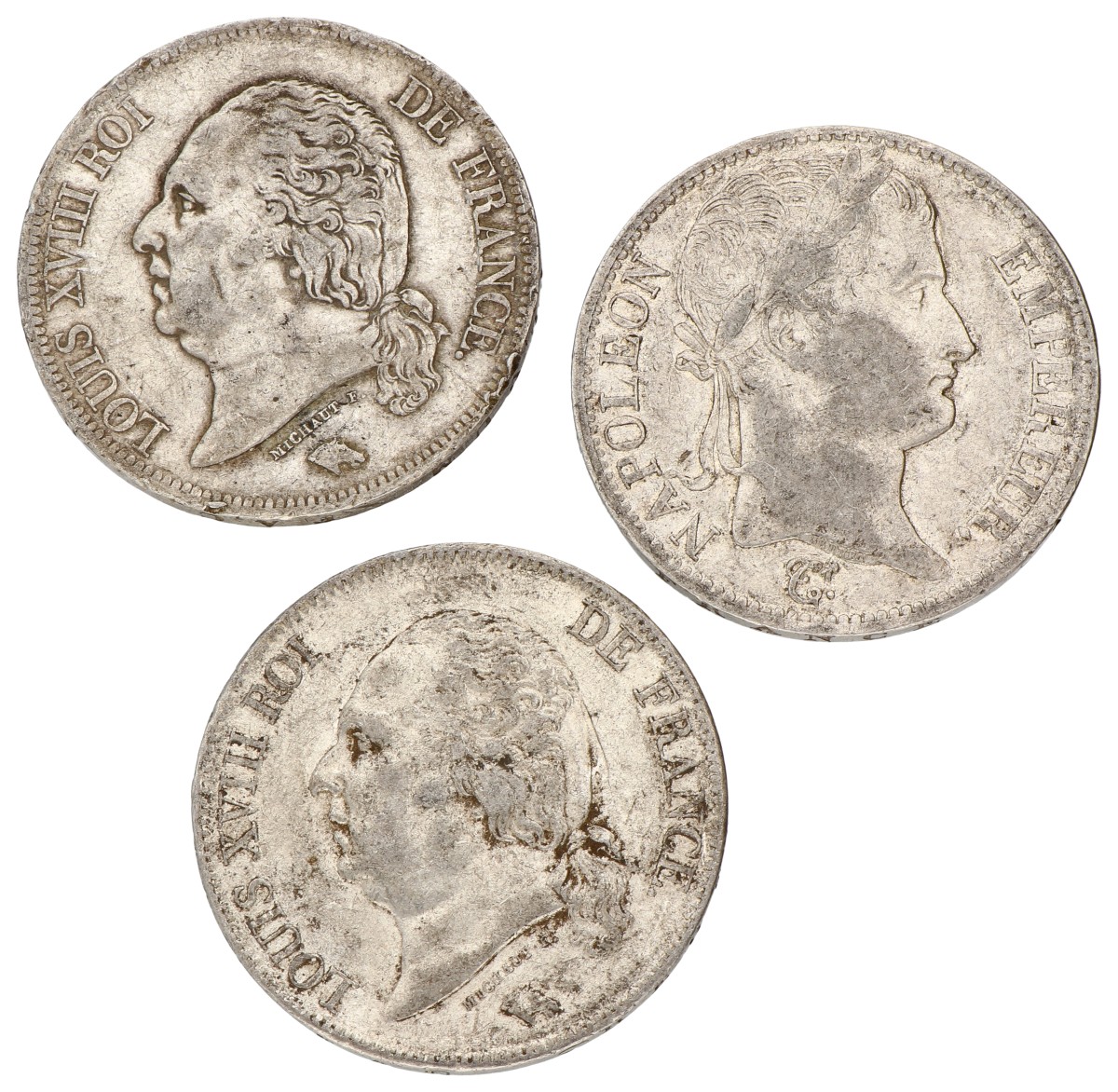 Goudwisselkantoor auction: France. Napoleon & Louis XVIII. Lot (3) 5 France. Average VF