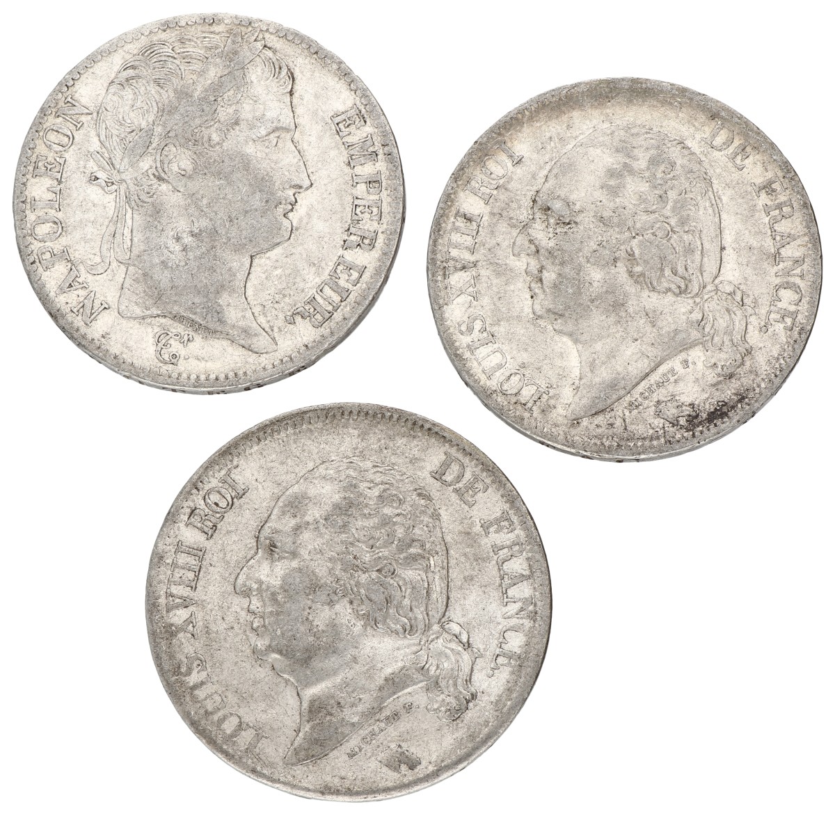 Goudwisselkantoor auction: France. Napoleon & Louis XVIII. Lot (3) 5 Francs. Average VF