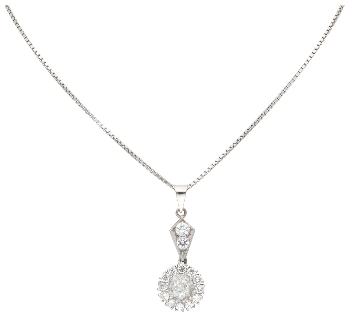 18K witgouden collier met hanger bezet met ca. 2.77 ct. diamanten
