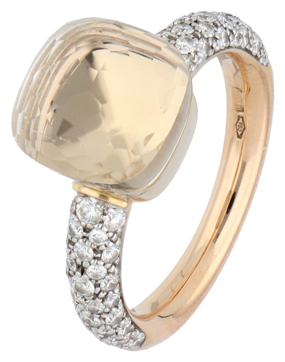 Goudwisselkantoor auction: Pomellato 18K roségouden Nudo ring bezet met witte saffier en diamant