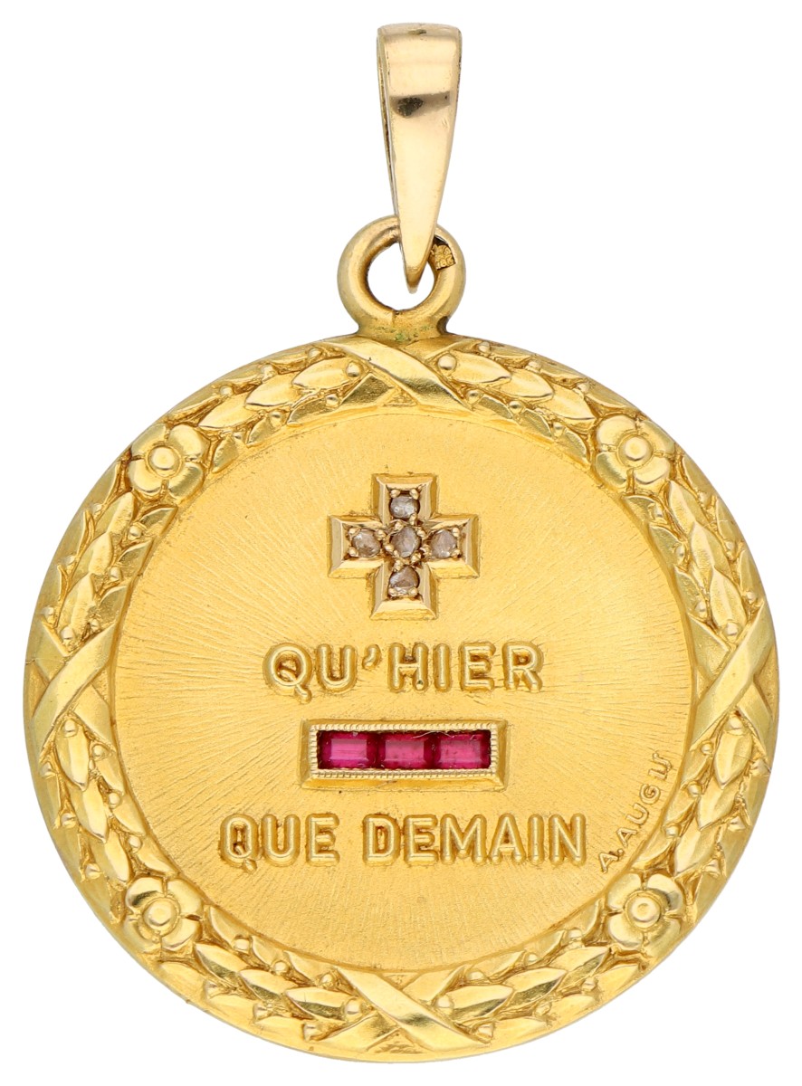 18K geelgouden Plus qu’hier, moins que demain hanger bezet met diamant en robijn
