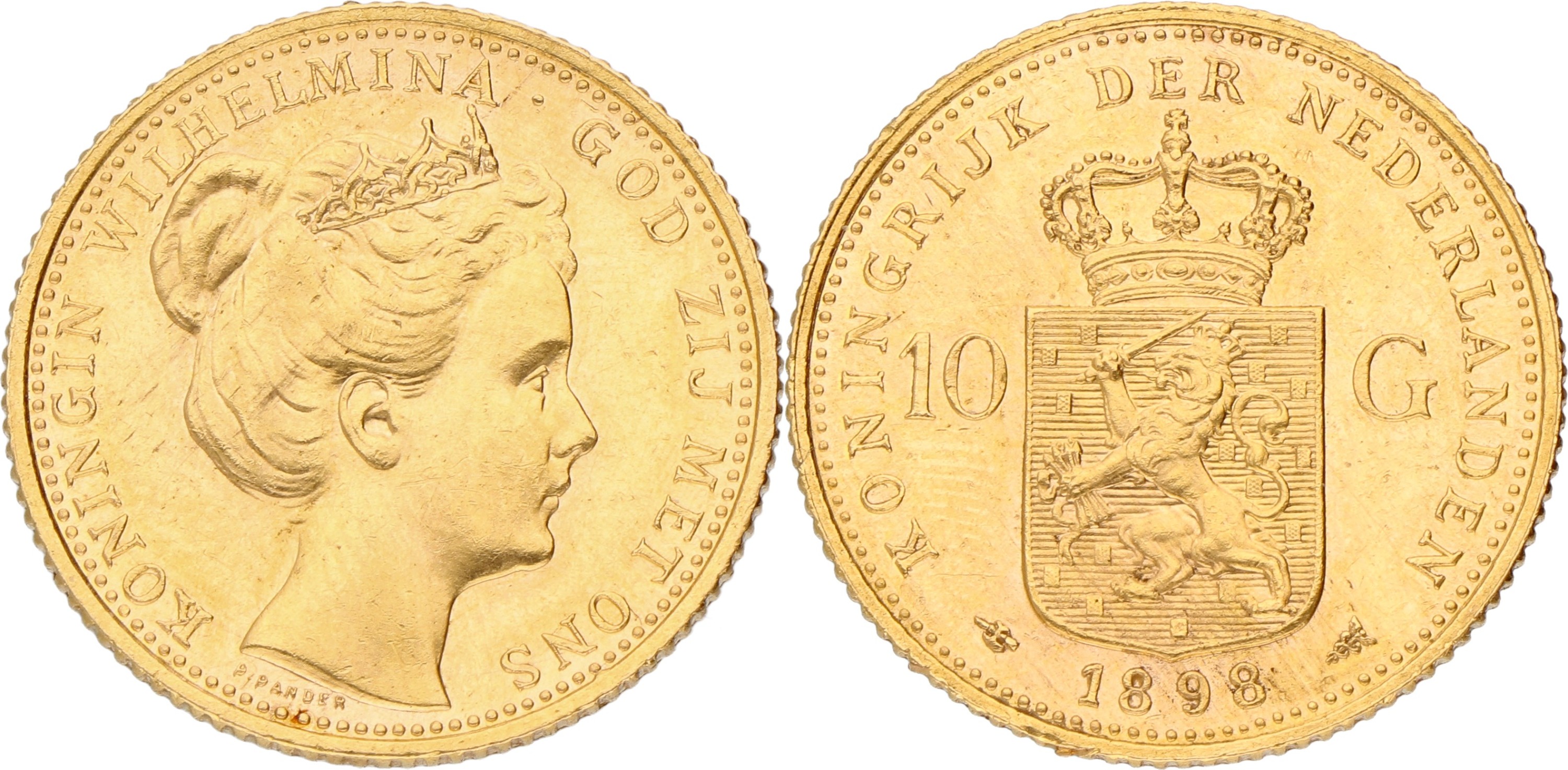 Goudwisselkantoor auction: 10 Gulden. Wilhelmina. 1898. With dot. XF -.