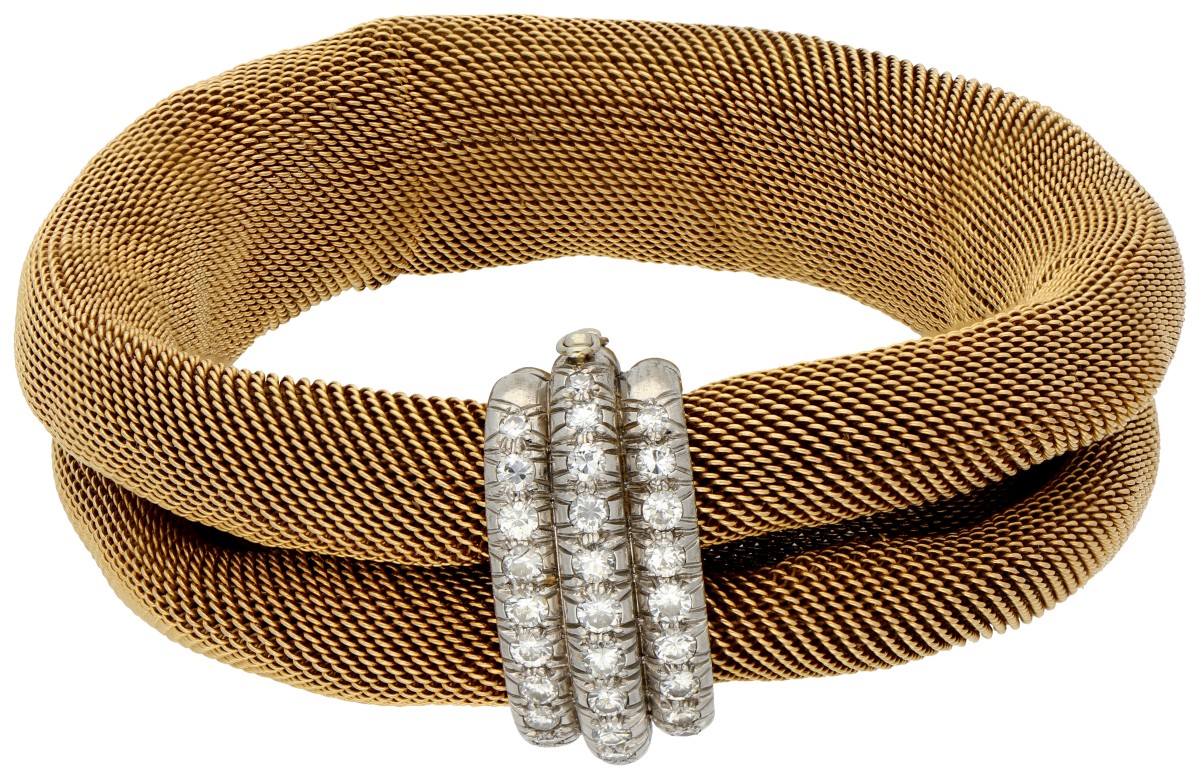 18K geelgouden milanese armband bezet met ca. 0.58 ct. diamant