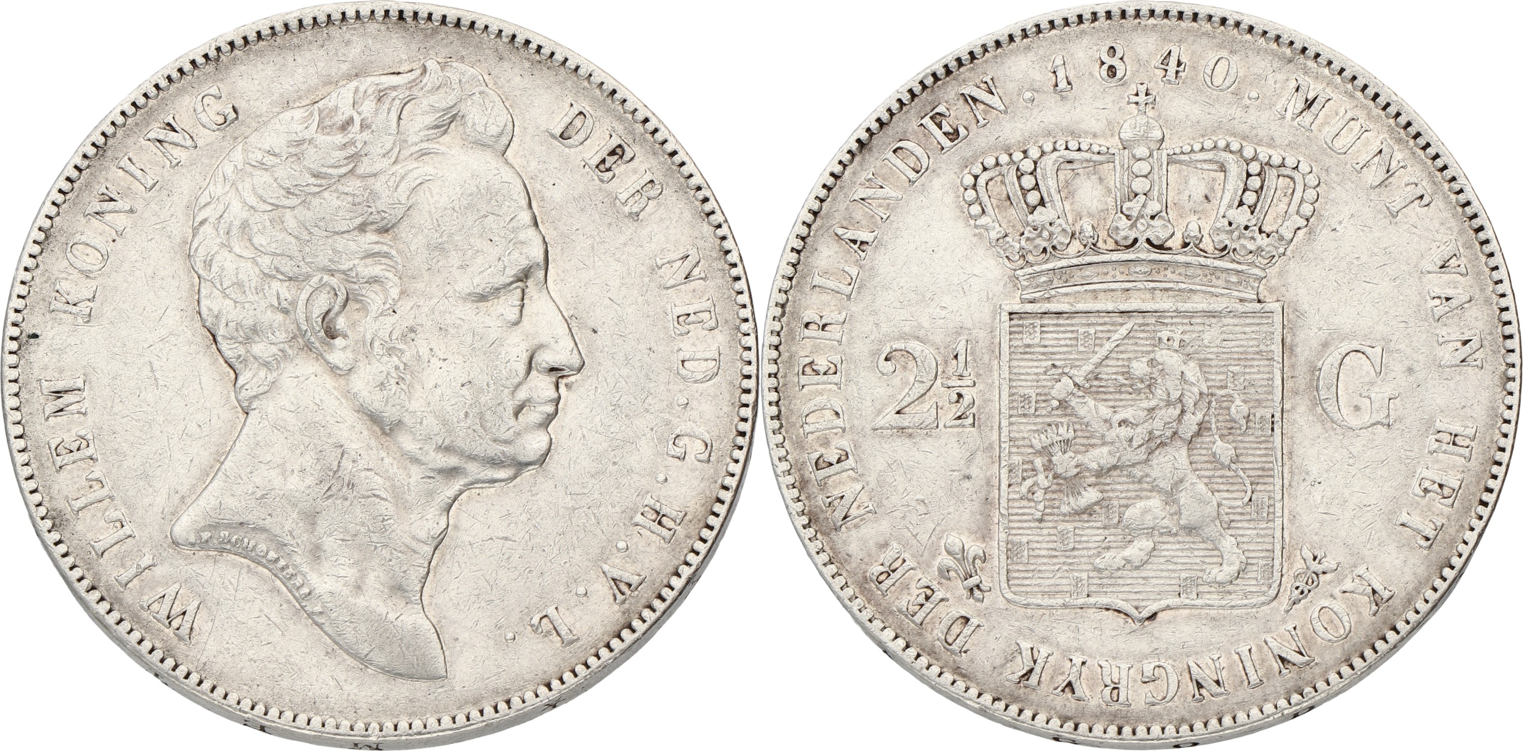 Goudwisselkantoor auction: 2½ Gulden. Willem I. 1840. VF / XF.