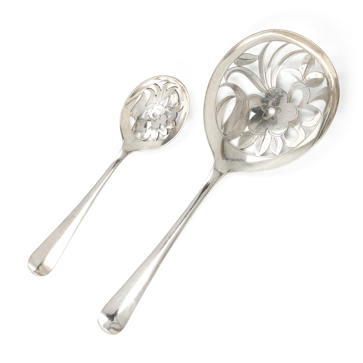 Christa Ehrlich natfruitschep en zuurlepel, model 1064, Voorschoten 1930, zilver