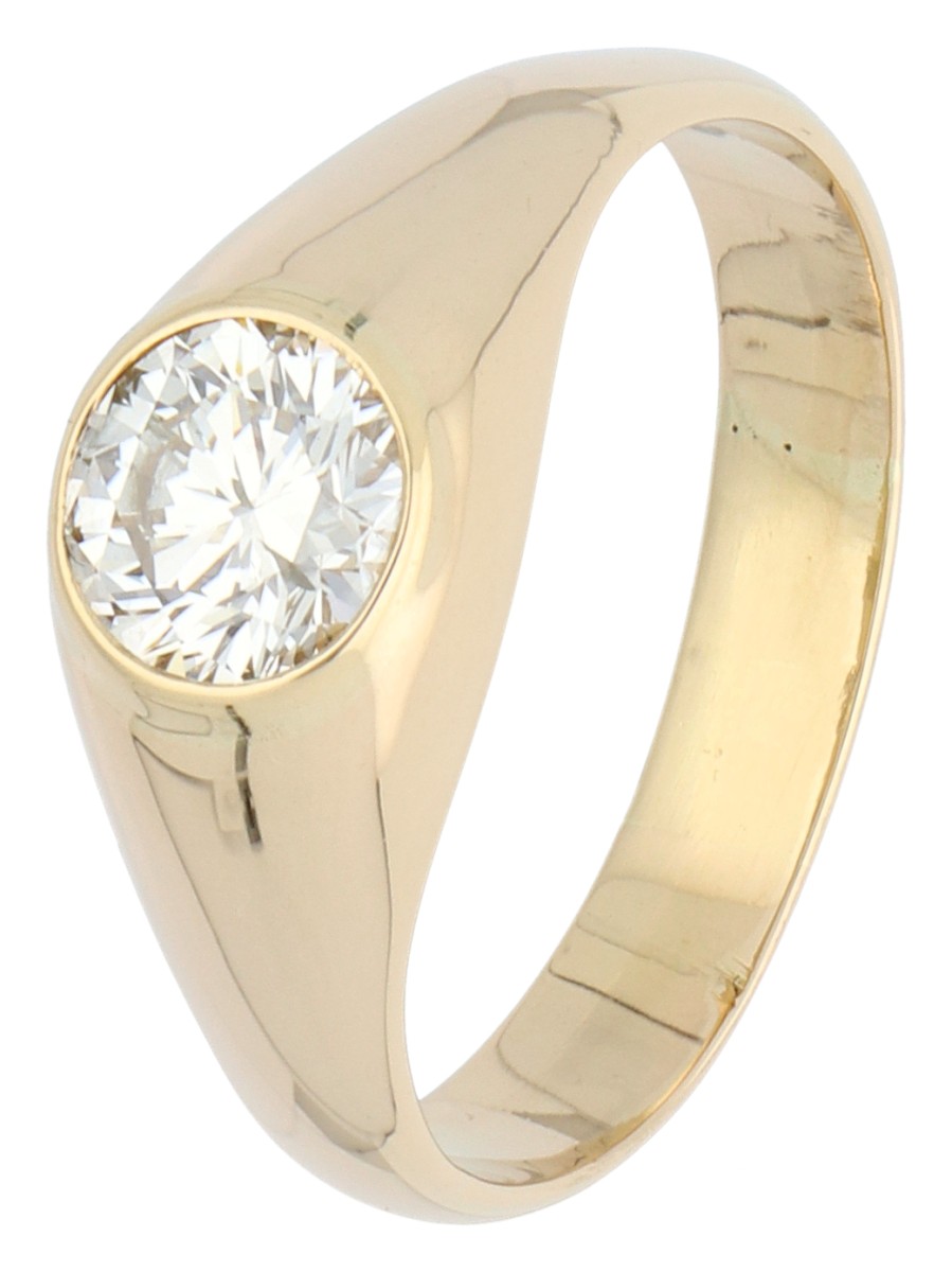 14K geelgouden stirrup ring bezet met ca. 1.00 ct. diamant, IGI gecertificeerd