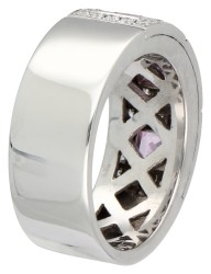 18K witgouden ring bezet met ca. 0.48 ct. diamant en saffier