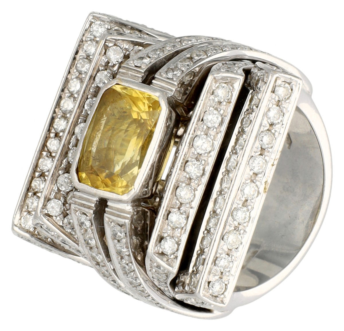 18K witgouden cocktailring bezet met saffier en diamant