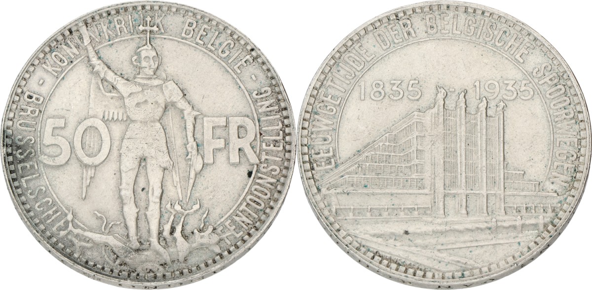 Goudwisselkantoor auction: Belgium. Leopold III. 50 Francs - Brussels World's fair. 1935 - NL. Position A. VF +.