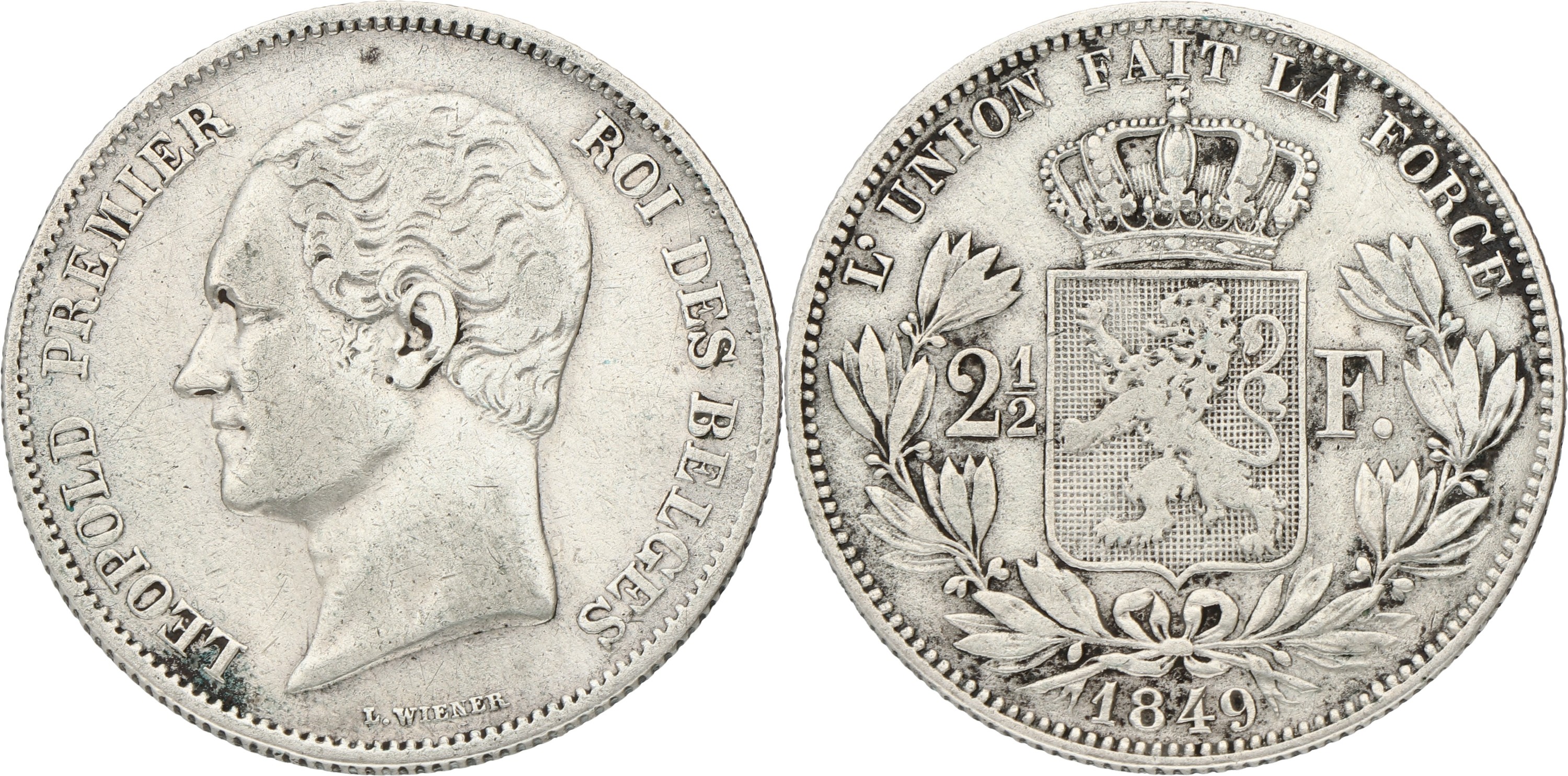 Goudwisselkantoor auction: Belgium. Leopold I. 2½ France. 1849 Small head. F / VF