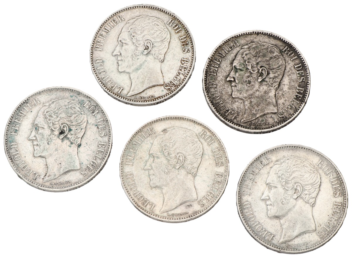 Goudwisselkantoor auction: Belgium. Leopold II. Lot (5) 5 Francs. 19th Century. Average VF